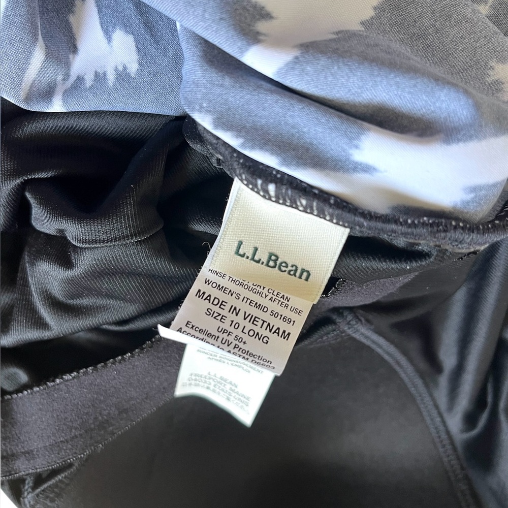 LL Bean Black White Print UV Protection One Piece Bathing Swimsuit Size 10 Long - Picture 3 of 3